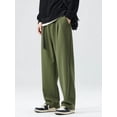 thumbnail image 4 of 2023 New 330G Heavy Sweatpants Men Korean Fashion Banded Waist Knitted Casual Wide Pants Male Baggy Straight Trousers With Belts, 4 of 5