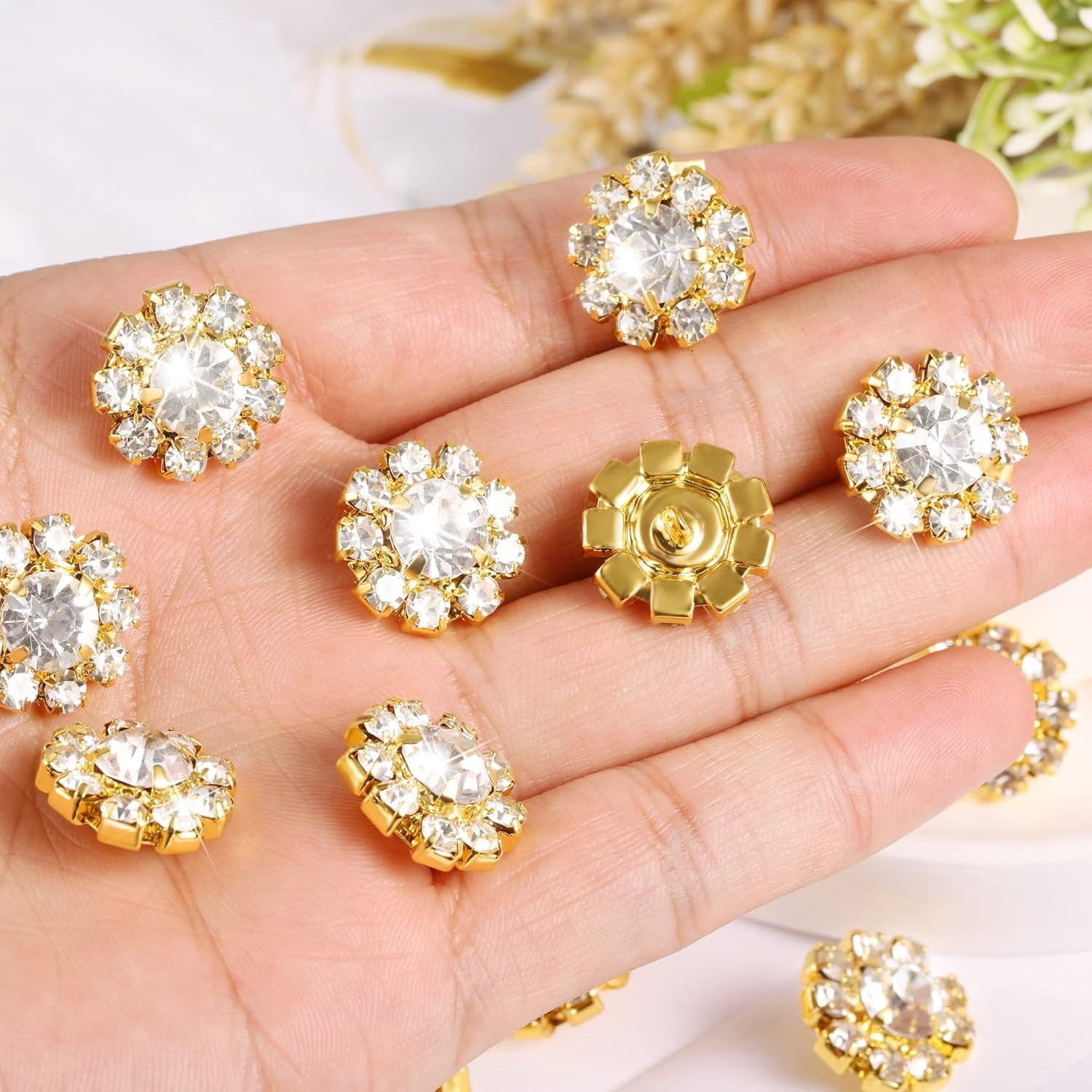 Wholesale 24 count 16MM  Metal Clear Rhinestone Glass Buttons Supplies Bulk for Craft (Shank)