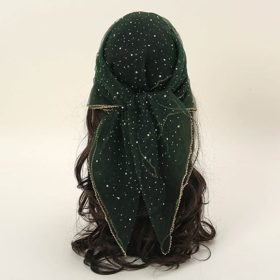 Women Glitter Rhinestone Head Scarf 315 Inch Fashionable Versatile Shawls Sparkly Bandana Hair Wrap Accessory Dark Green One Size