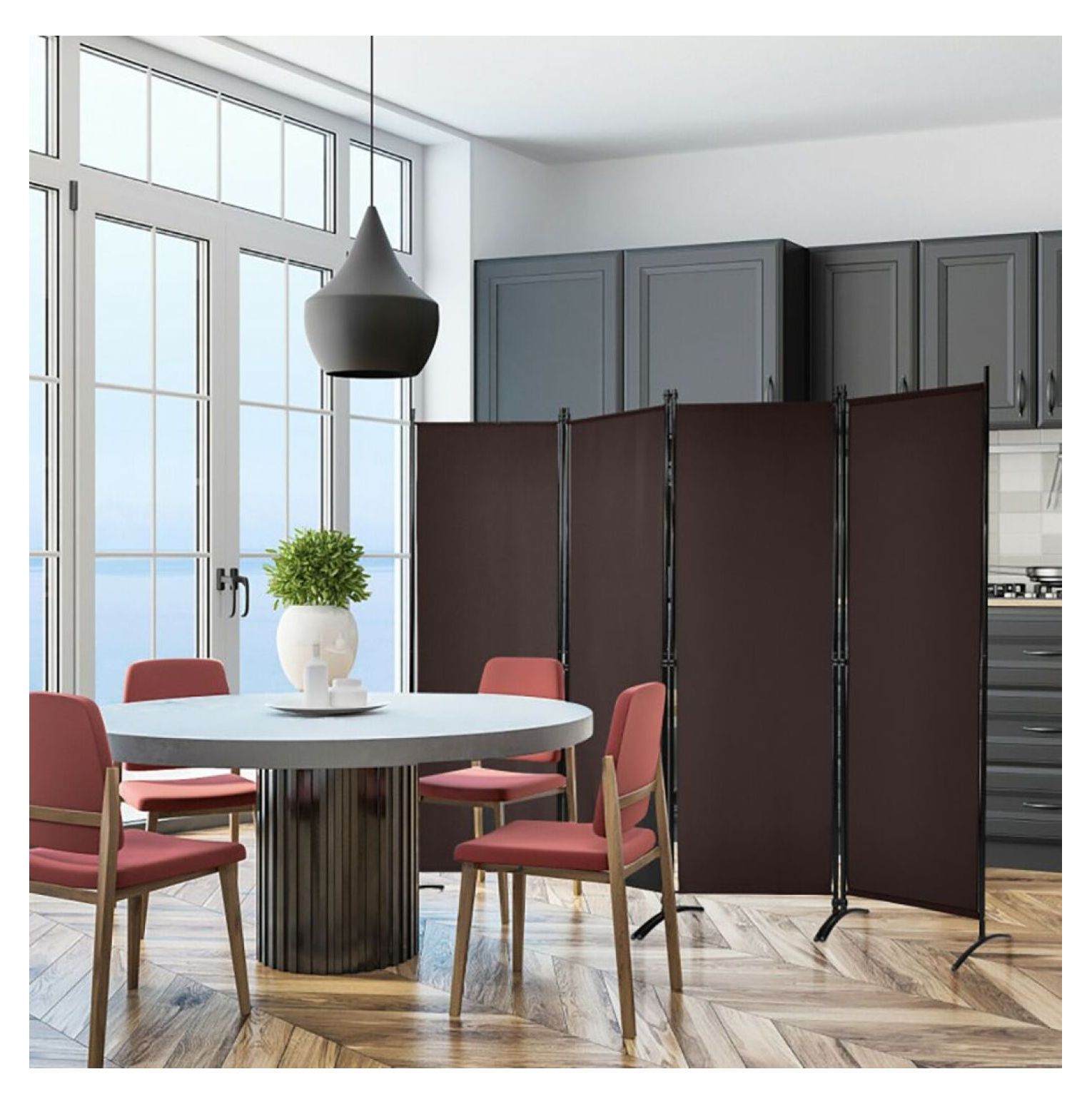 Yunken 4-Panel Room Divider with Sturdy Steel Frame, 5.6 Ft Tall Freestanding Partition Screen for Bedroom & Living Room
