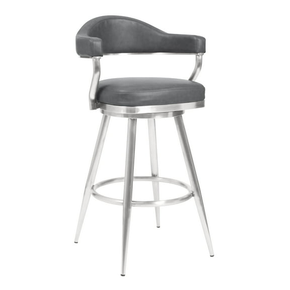 Armen Living Justin 30" Modern Metal Swivel Bar Stool in Gray/Silver