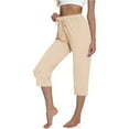 thumbnail image 5 of biudgviw Womens Capri Pants Elastic Waisted Soft Pajama Pants Athletic Running Cropped Pants with Pockets Summer Casual Trousers(Beige,Large), 5 of 7