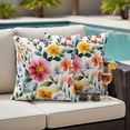 thumbnail image 5 of Spring Flower Pillow Covers 2 Pack Country Retro Watercolor Red Yellow Floral Green Leaf Pillowcase Waterproof Outdoor Throw Pillow Cover for Patio Garden Square Cushion 26”x26”, 5 of 9