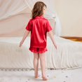 thumbnail image 6 of YunPes Girls Satin Outfits Button-Down Short Sleeve Tops Ruffle Shorts PJS Sets Kids Elegant Comfy 2 Piece Clothing 5-15 Years, 6 of 7