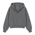 thumbnail image 6 of Nowekniz Womens Oversized Half Zip Fleece Hoodie, Long Sleeve Cropped Quarter Zip Pullover Sweatshirt, Warm Fall Winter Casual & Gym Training Hooded Top, 6 of 7