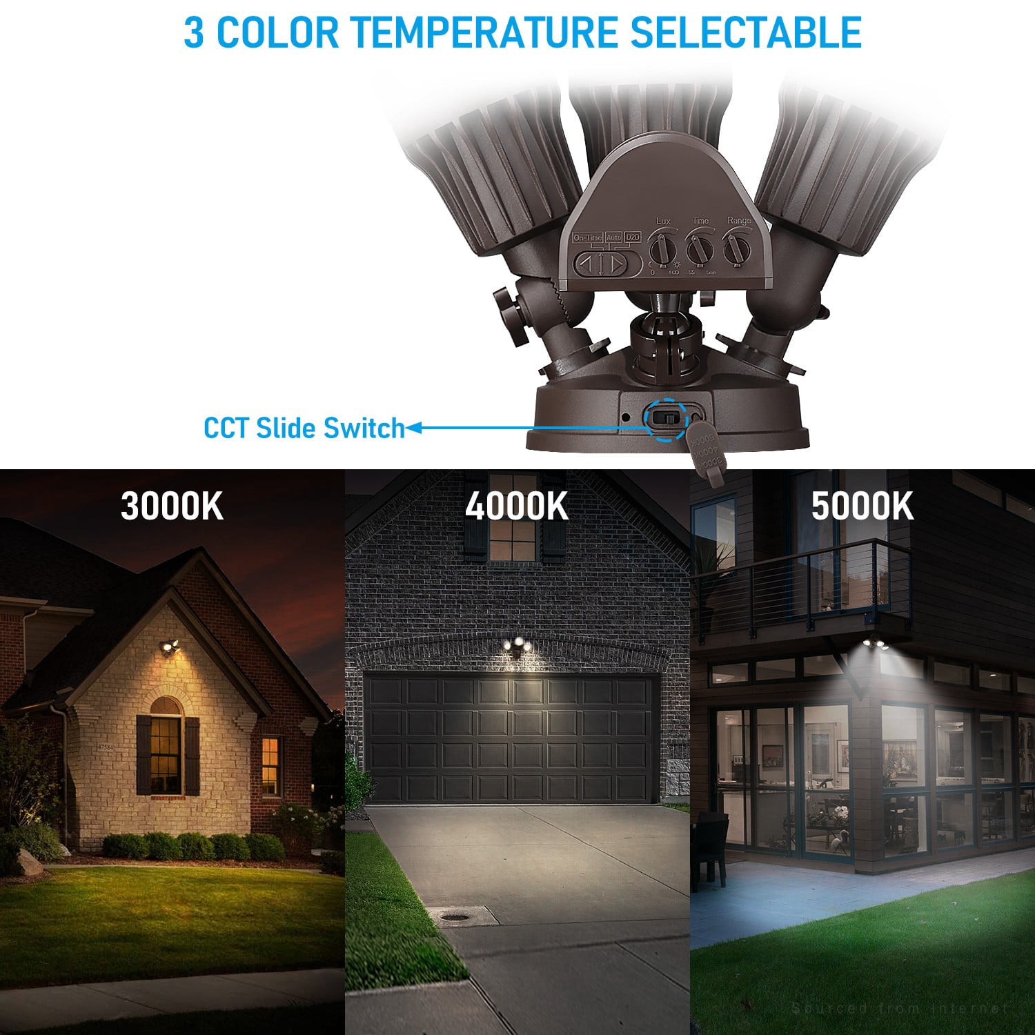 4 Pack 3CCT LED Motion Sensor Security Light, Dusk to Dawn Outdoor Flood Light, 35W, 3000K/4000K/5000K Selectable, Bronze
