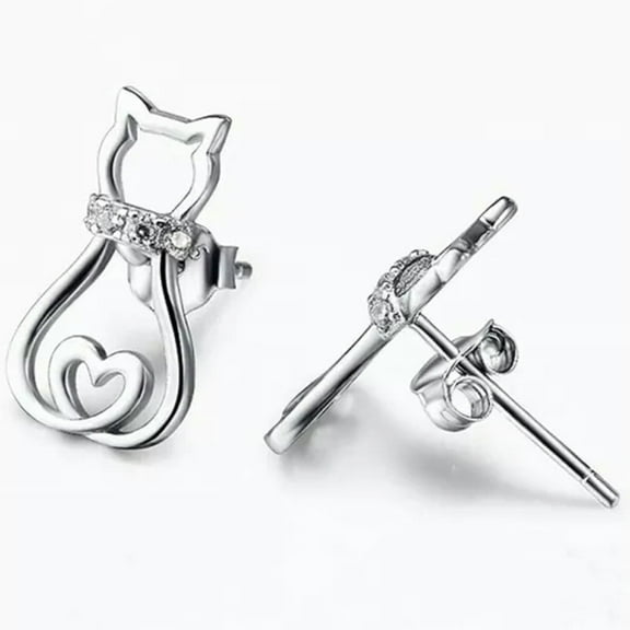 Creative Cat 925 Silver Stud Earring Cubic Zircon Party Jewelry A Pair