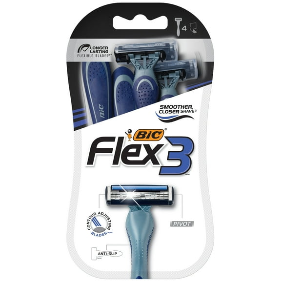 BIC Flex 3 Titanium Disposable Razor, Three Blade, Navy, 4 Pack