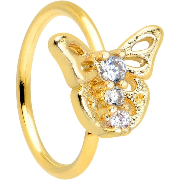 Body Candy Womens 20G PVD Steel Nose Ring Clear Open Butterfly Nose Hoop Ring Circular Nose Ring 5/16