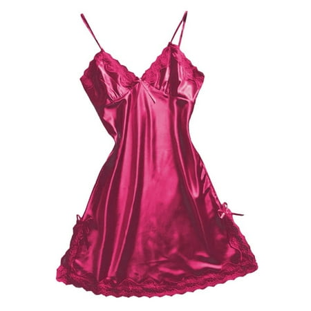 

TANGNADE Lingerie For Women Women Satin Sexy Bowknot Lace Lingerie Babydoll V-neck Sleepdress Underwear