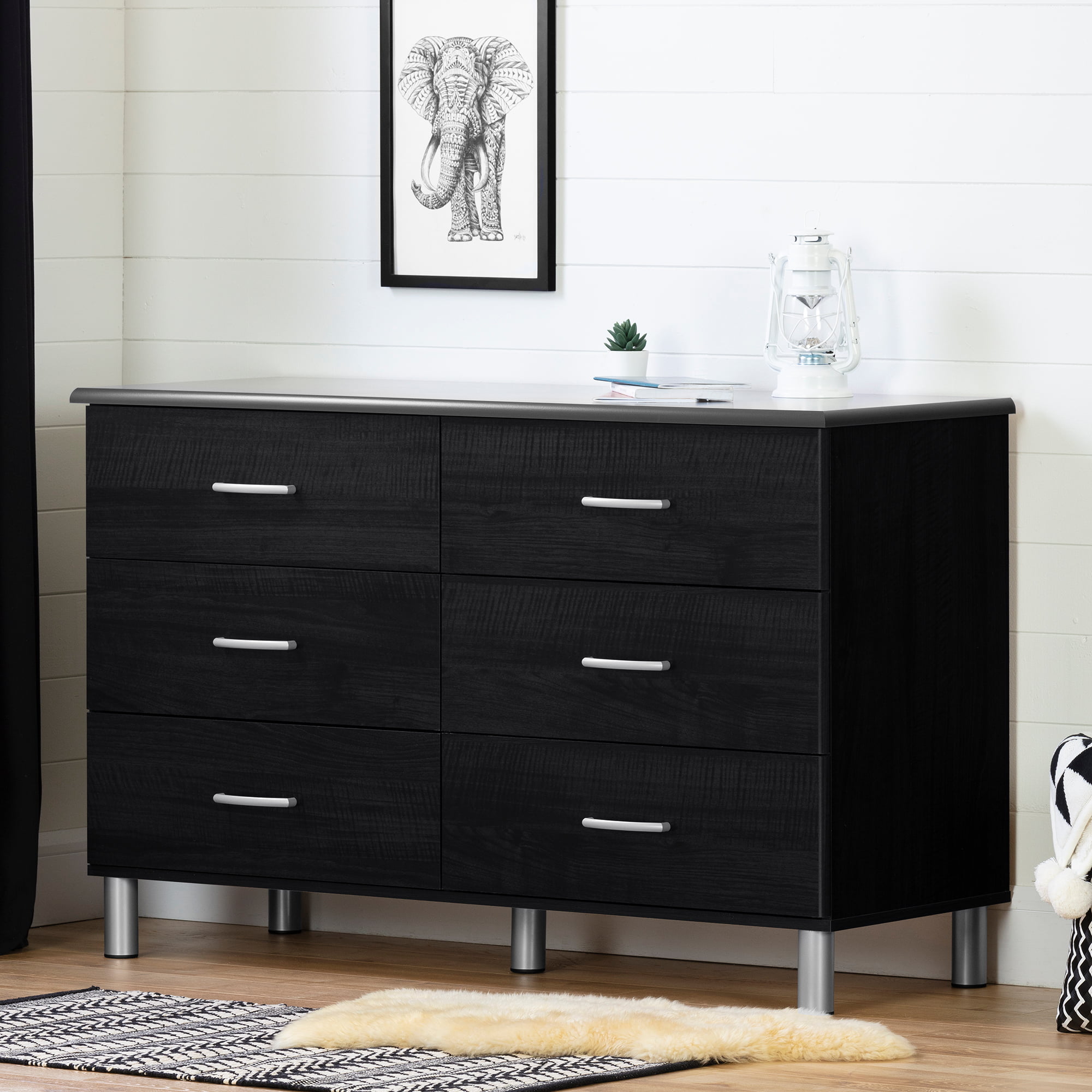 South Shore Cosmos Double 6 Drawer Dresser Charcoal And Black
