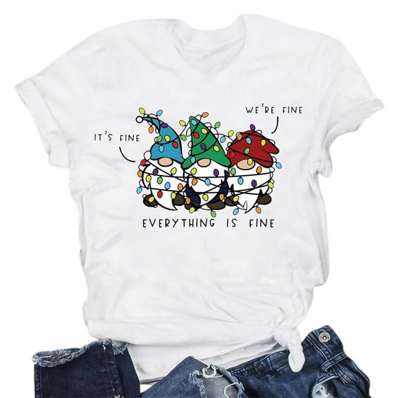 LUOGENLI Female T-shirts for Womens Women's Christmas Graphic Print Round Neck Short Sleeve T Shirt Top Womens T-shirts Graphic Tees Funny Summer Clothes White M
