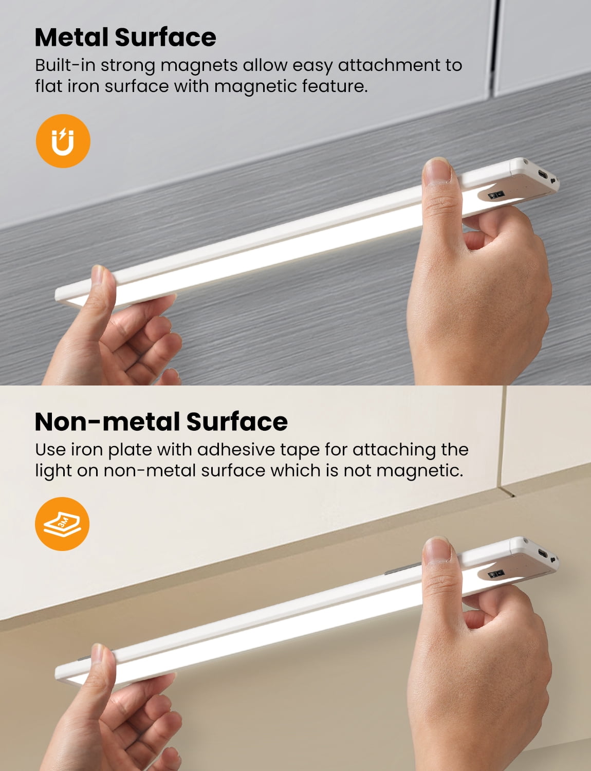 YULINKCO 16 Inch Under Cabinet Light, Hand Wave Sensor LED Cabinet Lighting, Rechargeable Wireless Closet Light, Stepless Dimming Under Counter Light for Kitchen, 2 Pack