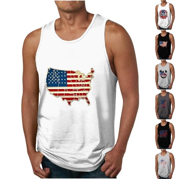 Xcmzpl Men's American Flag Tank Top Sleeveless Fourth of July Tanks Crew Neck Loose Fit Tee Shirts Patriotic Graphic Tshirt