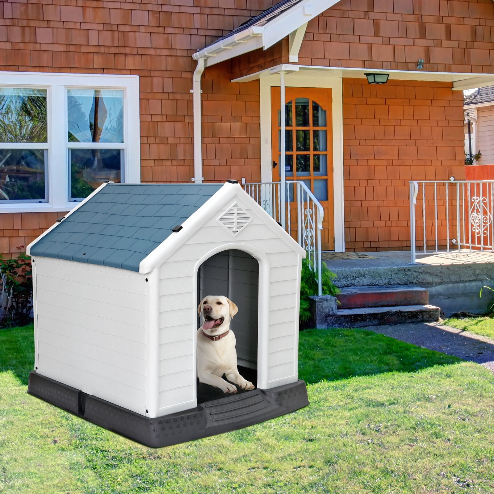 LINJH Dog House Indoor Outdoor Plastic Durable Dog House Insulated Puppy Shelter Blue