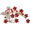 thumbnail image 4 of Red Crystal Flower Brooch Pin with Crystal Leaves, 4 of 4