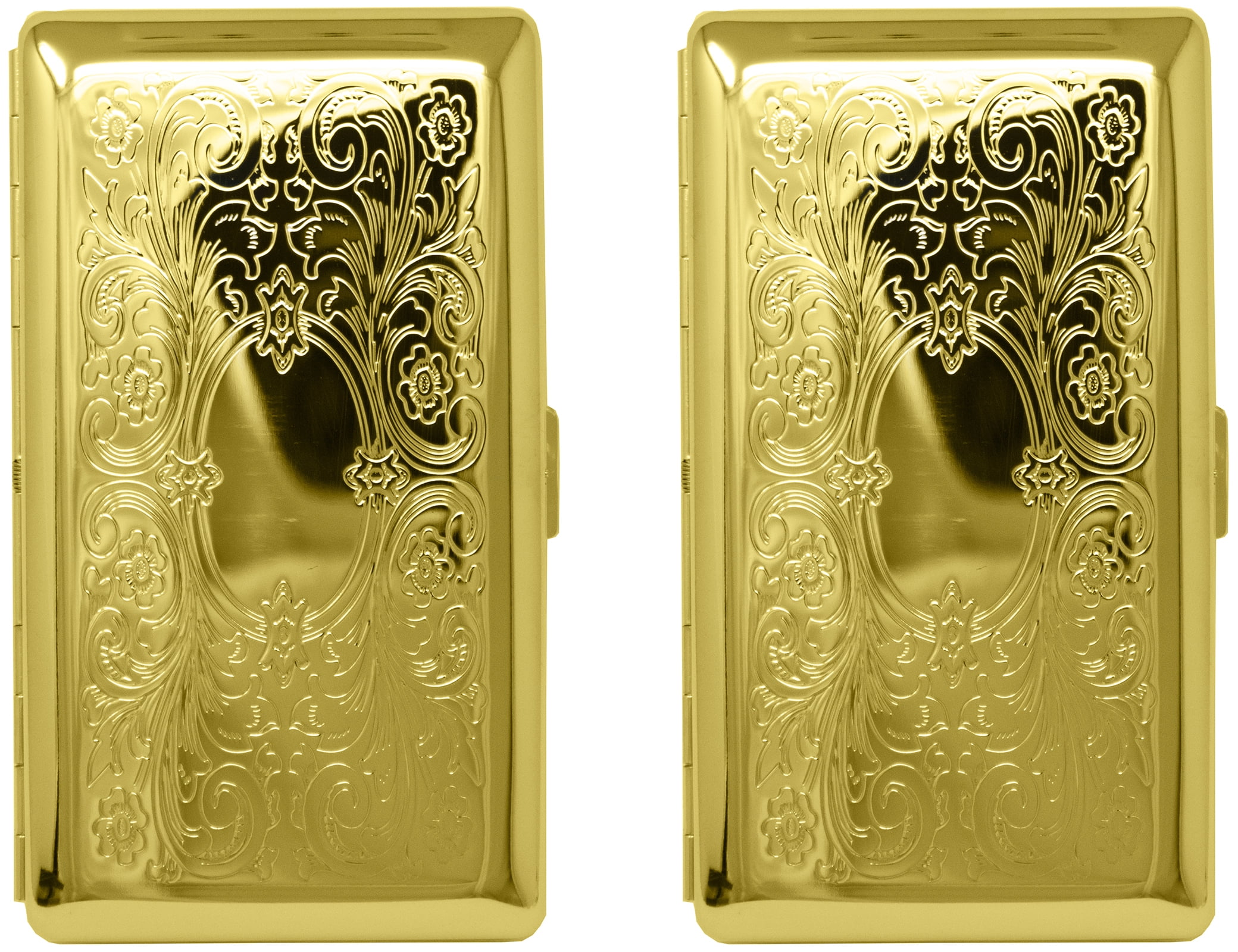 sell gold cigarette case Set of 2 Metal-Plated 120s Cigarette Case & Stash Box (Gold Victorian  Scroll)