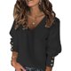 thumbnail image 1 of UKAP Blusa de punto acanalada suelta para mujer, jersey de punto con cuello en V, botones de trabajo, decoración, blusa tipo túnica informal, 1 of 2