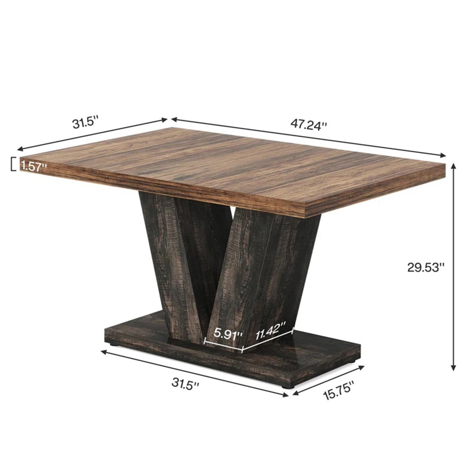 Demi Bonn 47" Farmhouse Dining Table, Wood Rectangular Kitchen Table with Duty Pedestal for Dining Room, Home Office, Living Room Furniture, Brown & Black