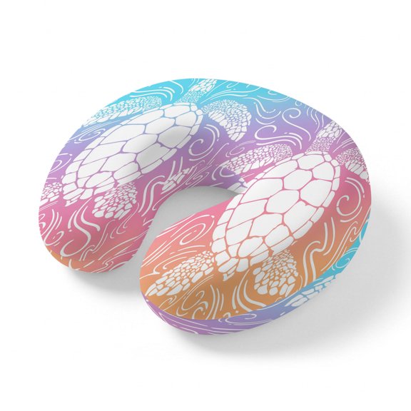 Travel Pillows U Shape Memory Foam Pink Purple Sea Turtle Plane Neck Pillows Head Support Comfort Portable Coastal Marine Life Waves Headrest Neck Pillow for Airplane Car Office Home Chair Sleeping