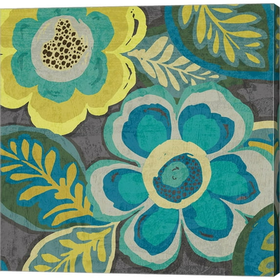Floral Assortment Teal on Dark Grey Crop III by Wild Apple Portfolio, Canvas Wall Art