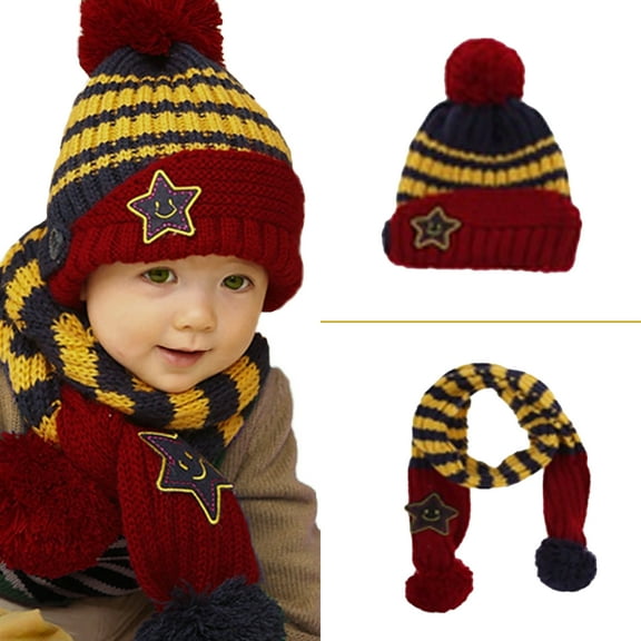 Little Kids Knitted Winter Beanie Hat and Scarf Set, 6 Months Baby to Toddlers