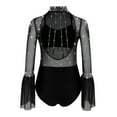 thumbnail image 3 of Doomiva Kids Girls Sparkly Gymnastics Leotard Rhinestone Flare Long Sleeve Lyrical Skating Ballet Dance Bodysuit Black 8, 3 of 4