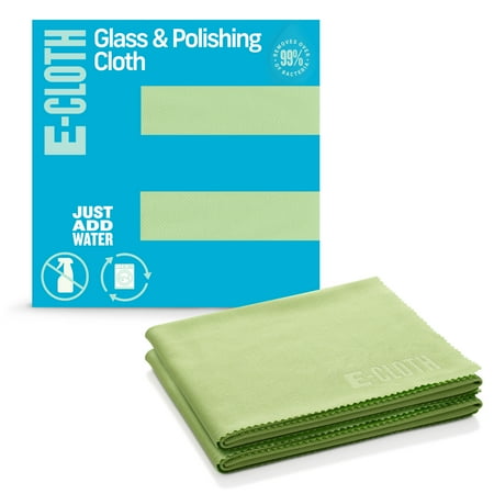 E-Cloth Glass & Polishing Cloths, Premium Microfiber Glass Cleaner, Great for Windows, Glass and Mirrors, Washable and Reusable, 100 Wash Guarantee, Lime Green, 2 Pack