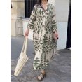 thumbnail image 3 of Women Print Long Sleeve Dress V-neck Long Sleeve High Waist Single Breasted Long Skirt New Holiday Loose Casual Women's Clothes, 3 of 6
