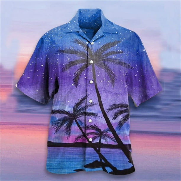 Camisas De Sport Para Hombre Camisa de manga corta con estampado digital 3d de ocio de tendencia de moda de playa de turismo de vacaciones de verano para hombres Blue 3XL