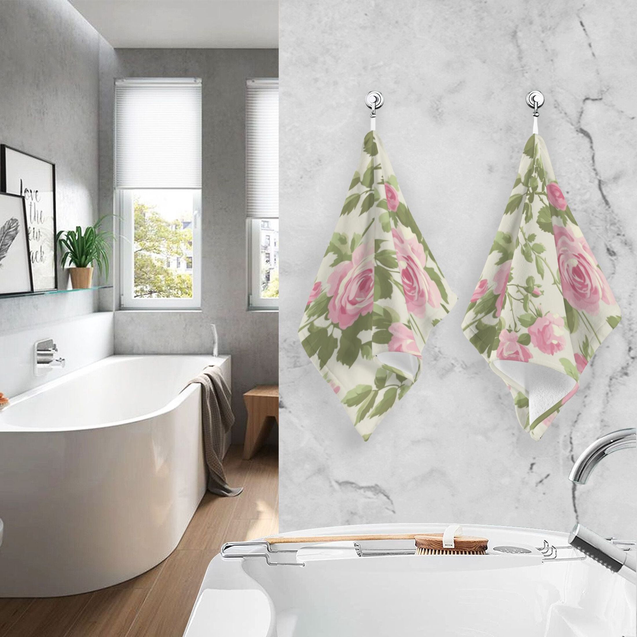 Cotton Towel Two-Piece 16x28 Inch One Sizex2 Face Towel Set Towel Set Cotton Hand Bath Towel Bathroom Beach Pretty Pink Rose