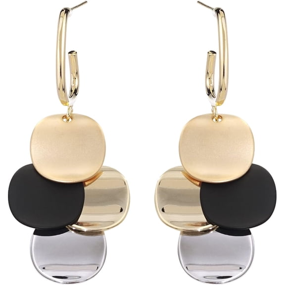 Black White Earrings for Women Teen Gifts Gold Plated Dangle Drop Fashion Geometric Statement Jewelry