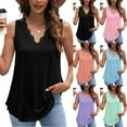 thumbnail image 2 of Lace Tank Top Women V-Neck Sleeveless T-Shirts Female Casual Solid Color Summer Tee Shirts, 2 of 5