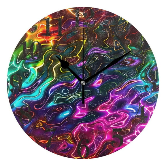 Neon Ripples Round Wall Clock Battery Operated Silent Non-Ticking Bedroom Office Kitchen Home School Decor 10"(Black)