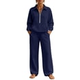 thumbnail image 3 of Hoodies for Women Dqueduo Women's Fall Winter Lapel Long Sleeve Patch Pocket Hoodie And Wide Leg Pants Suit, Sizes S-XXL, 3 of 8