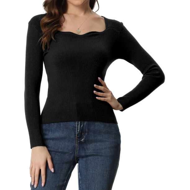 Suéter con cuello En Forma de Corazón Allegra K para Mujer Negro XS