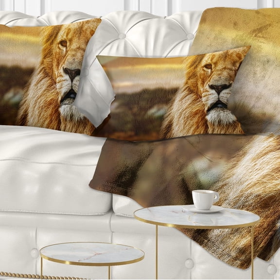 Designart Lion and Mount Kilimanjaro - Animal Throw Pillow - 12x20