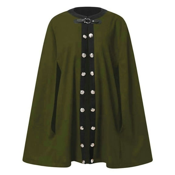 comerut Women Cape Coat Solid Color Mid Length Button Retro Soft Warm Open Stitch Elegant Buckle Autumn Winter Cloak for Banquet