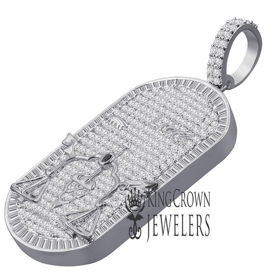 Unisex 14K White Gold Finish Libra Scales Zodiac Sign Astrology Horoscope Charm Baguette & Round Cut Diamond Pendant