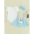 thumbnail image 2 of Bagilaanoe 3Pcs Newborn Baby Girls Overalls Dress Set Short Sleeve Romper Tops + Embroidery Suspender Skirt + Headband 3M 6M 9M 12M 18M Infant Casual Clothes, 2 of 9