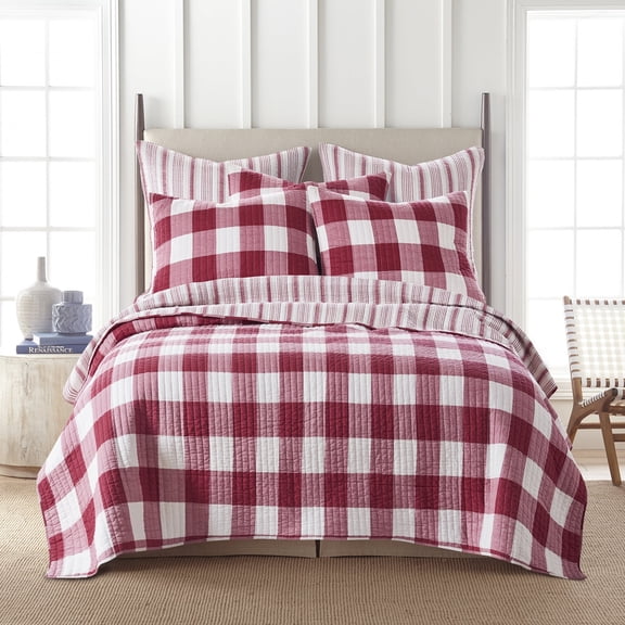 Levtex Home - Camden Quilt Set -King/Cal King Quilt   Two King Pillow Shams - Buffalo Check in Red and Cream - Quilt Size (106 x 92 in.) and Pillow Sham Size (36 x 20 in. )