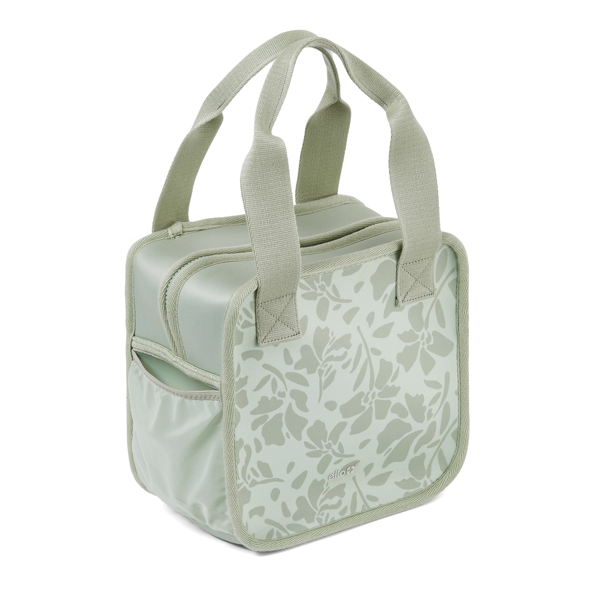 Ello Lunch Tote | Reusable Zippered Lunch Bag | Neoprene, Machine Washable with Pockets | Fits Most Meal Prep Containers | for Work, School & Travel | Soft Sage