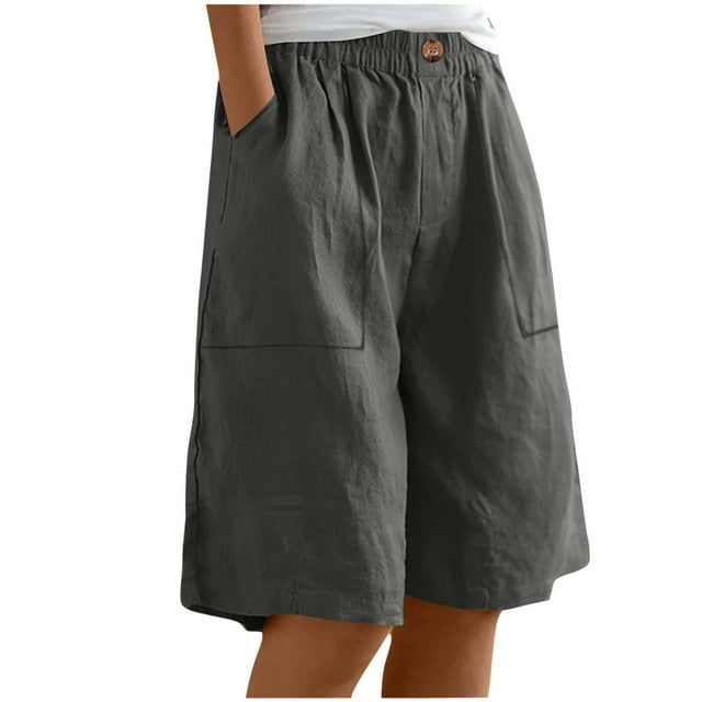 FNFYFH Clearance Womens Loose Fit Plus Size Solid Color Summer Shorts Wide Leg Casual Shorts,Gray