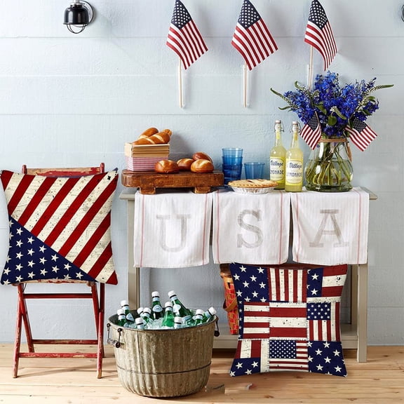 4th of July Pillow Covers 18x18 Set of 4 Velvet Patriotic American Flag Print Throw Pillow Case Independence Day Decorative Cushion Cover for Sofa Living Room by PALIFEUR