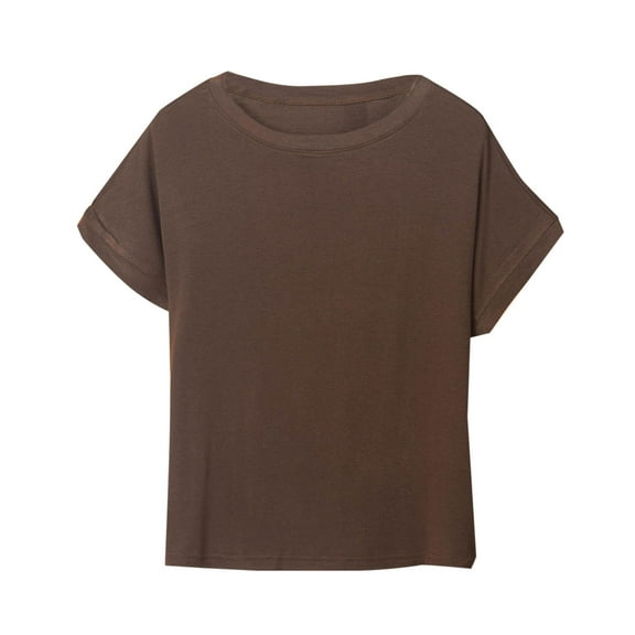 Plus Size Basic T-Shirts for Women Cap Sleeve Crew Neck Summer Modal Tops Ultra Soft Casual Loose Tshirts Brown, 2XL
