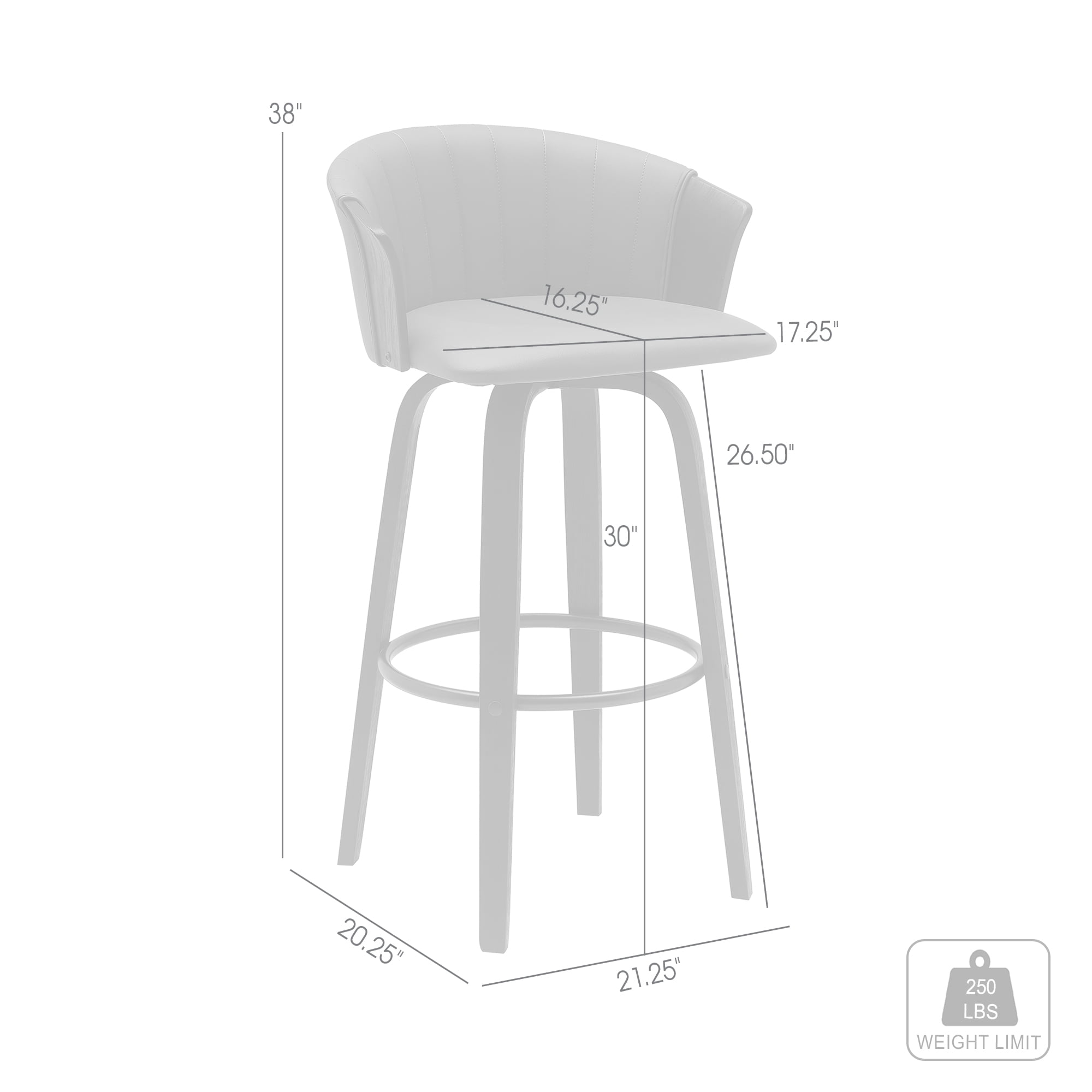 Diana 30" Swivel Black Wood Bar Stool in Gray Faux Leather