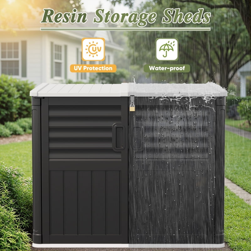 Devoko Outdoor Storage Shed Resin, 35 Cu.Ft Large Capacity Waterproof Plastic Storage Cabinet with Lockable for Garden and Patio