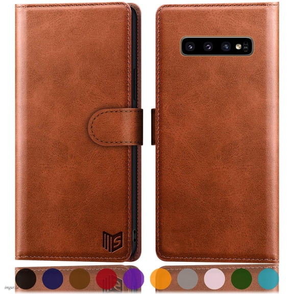 SUANPOT For Samsung Galaxy S10 Plus Wallet Case with RFID Blocking Credit Card Holder,Light Brown