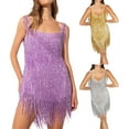 thumbnail image 3 of Blotona Sparkly Tassels Fringe Dress for Women Sexy Deep V Neck Backless Sequin Mini Dress Party Evening Cocktail Dress, 3 of 4