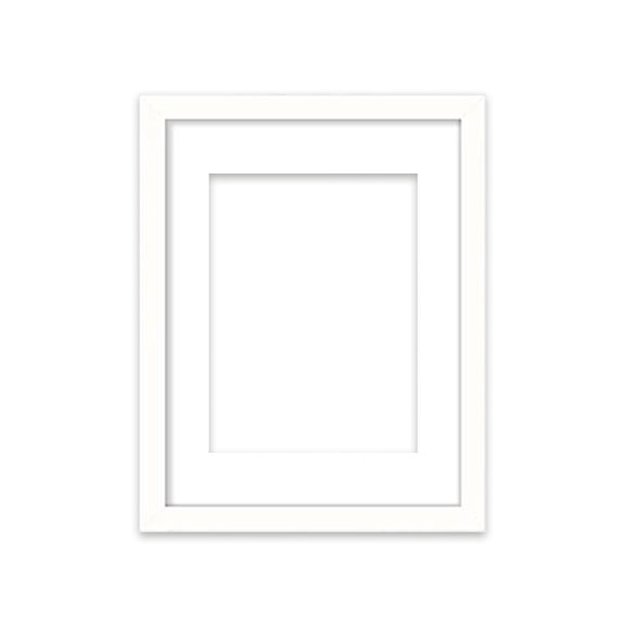 8 x 10 Picture Frame with Mat, Resin Photo Frame for Wall Mount or Tabletop Display, Artwork, Prints and Decor, White